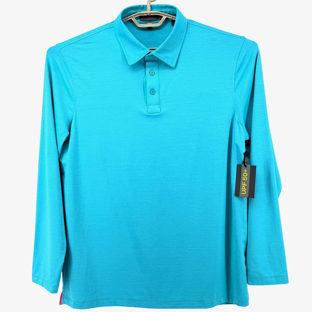 NEW G/FORE Polo Shirt Mens Large Surf Melange Long Sleeve UPF 50+ GMP000113